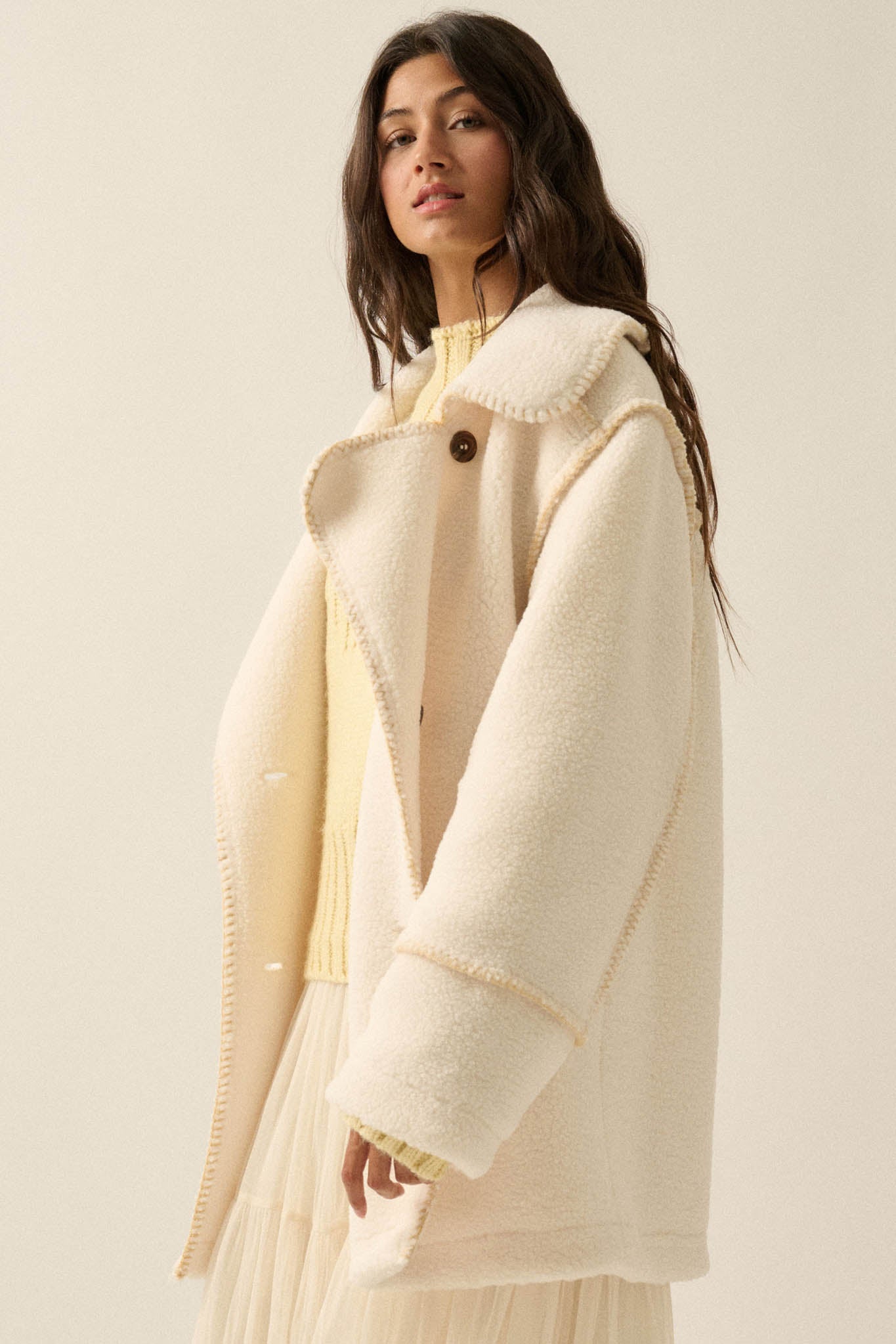 Bit of Fluff Fleece Exposed-Seam Asymmetric Jacket - ShopPromesa