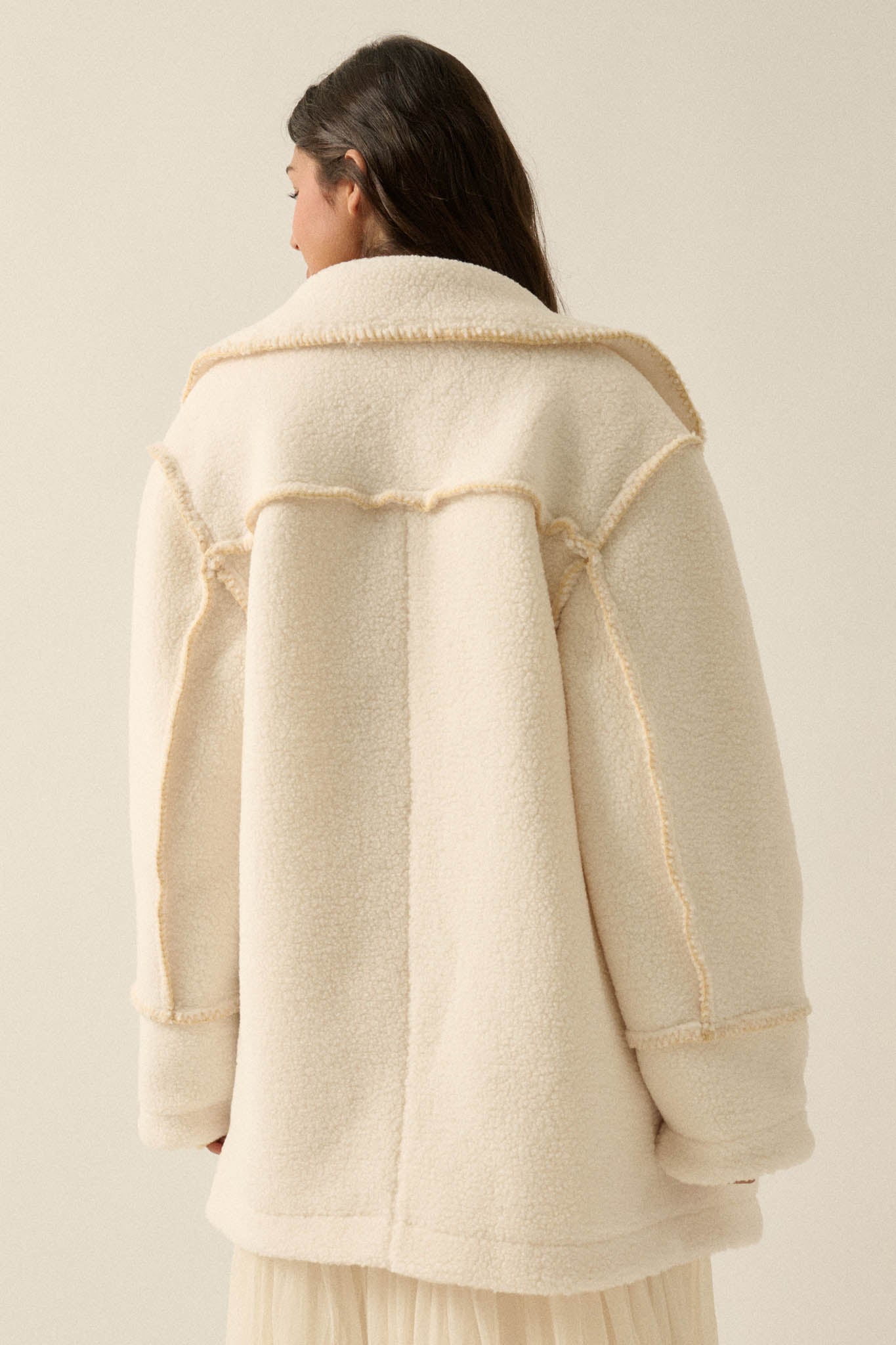 Bit of Fluff Fleece Exposed-Seam Asymmetric Jacket - ShopPromesa