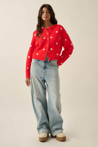 On the Spot Polka Dot Button-Front Cropped Cardigan - ShopPromesa
