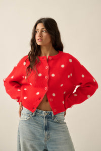 On the Spot Polka Dot Button-Front Cropped Cardigan - ShopPromesa