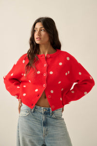 On the Spot Polka Dot Button-Front Cropped Cardigan - ShopPromesa