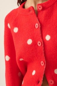 On the Spot Polka Dot Button-Front Cropped Cardigan - ShopPromesa