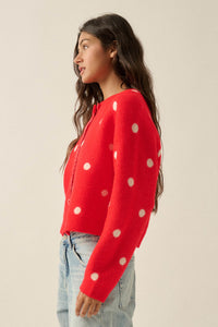 On the Spot Polka Dot Button-Front Cropped Cardigan - ShopPromesa