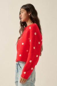 On the Spot Polka Dot Button-Front Cropped Cardigan - ShopPromesa