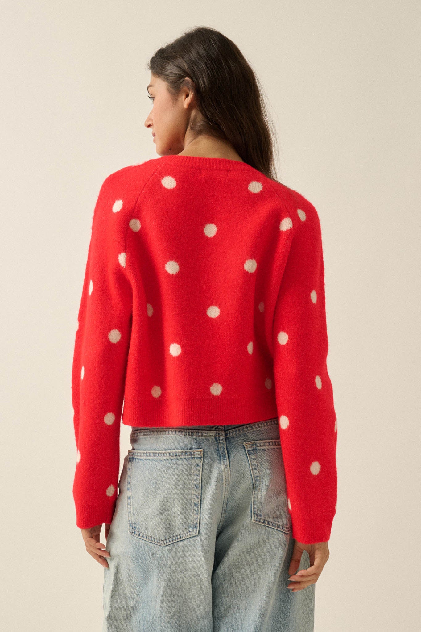 On the Spot Polka Dot Button-Front Cropped Cardigan - ShopPromesa