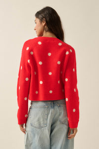 On the Spot Polka Dot Button-Front Cropped Cardigan - ShopPromesa