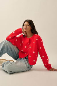 On the Spot Polka Dot Button-Front Cropped Cardigan - ShopPromesa