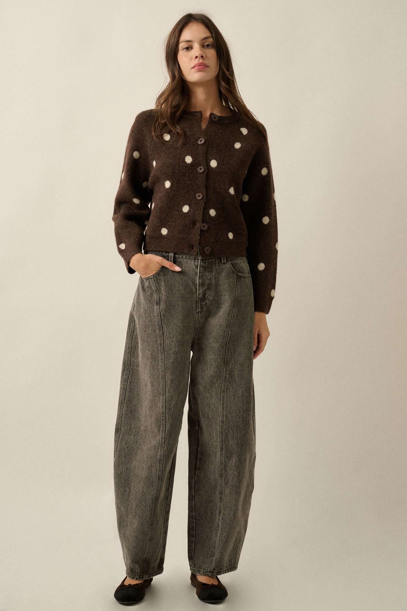 On the Spot Polka Dot Button-Front Cropped Cardigan - ShopPromesa