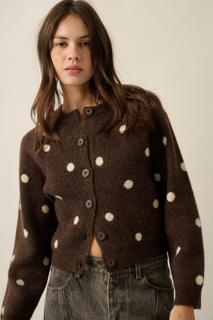 On the Spot Polka Dot Button-Front Cropped Cardigan - ShopPromesa