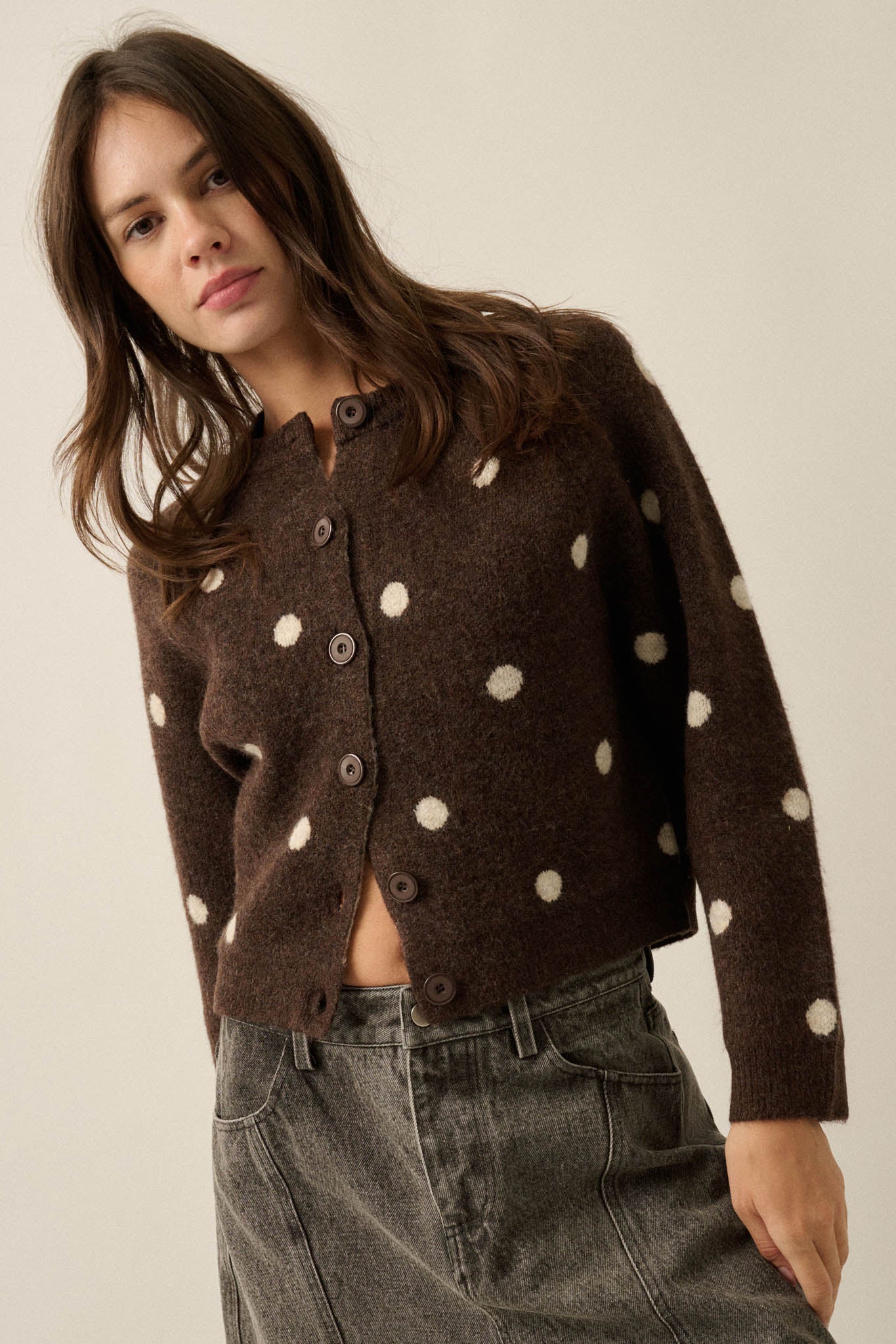 On the Spot Polka Dot Button-Front Cropped Cardigan - ShopPromesa