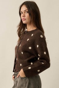 On the Spot Polka Dot Button-Front Cropped Cardigan - ShopPromesa