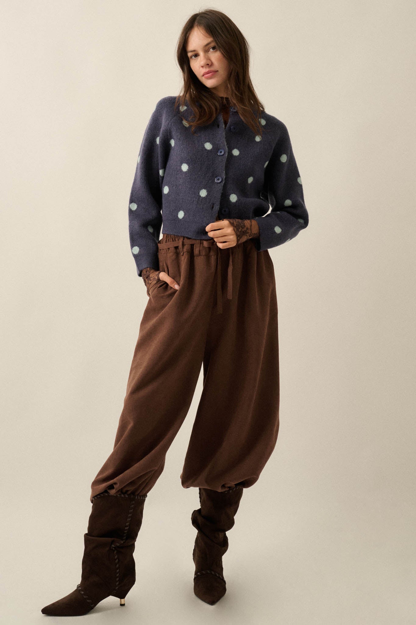 On the Spot Polka Dot Button-Front Cropped Cardigan - ShopPromesa