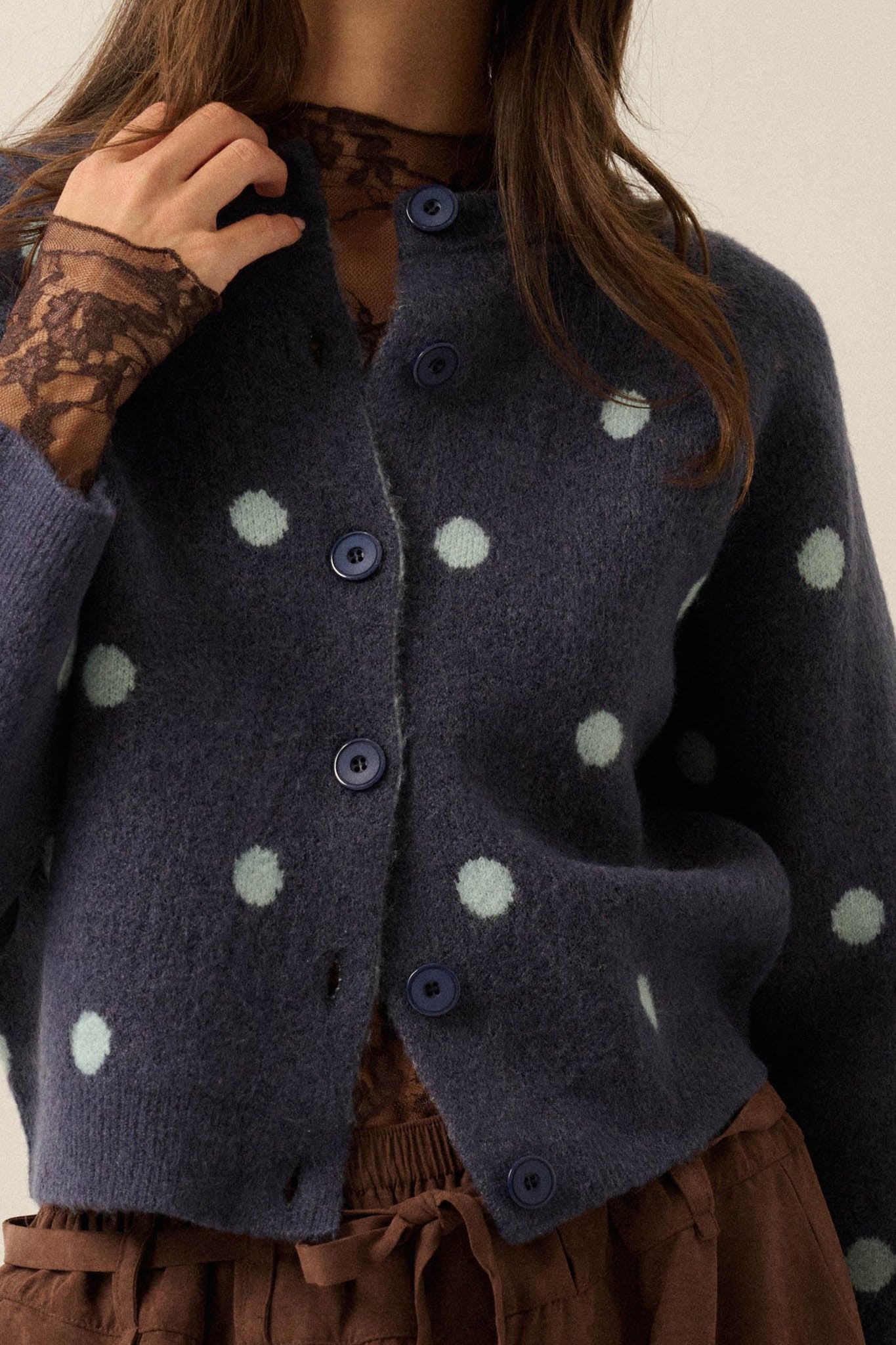 On the Spot Polka Dot Button-Front Cropped Cardigan - ShopPromesa