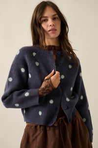 On the Spot Polka Dot Button-Front Cropped Cardigan - ShopPromesa