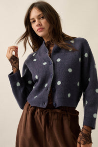 On the Spot Polka Dot Button-Front Cropped Cardigan - ShopPromesa