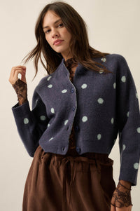 On the Spot Polka Dot Button-Front Cropped Cardigan - ShopPromesa