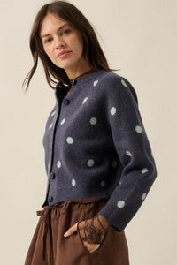 On the Spot Polka Dot Button-Front Cropped Cardigan - ShopPromesa