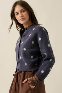 On the Spot Polka Dot Button-Front Cropped Cardigan - ShopPromesa