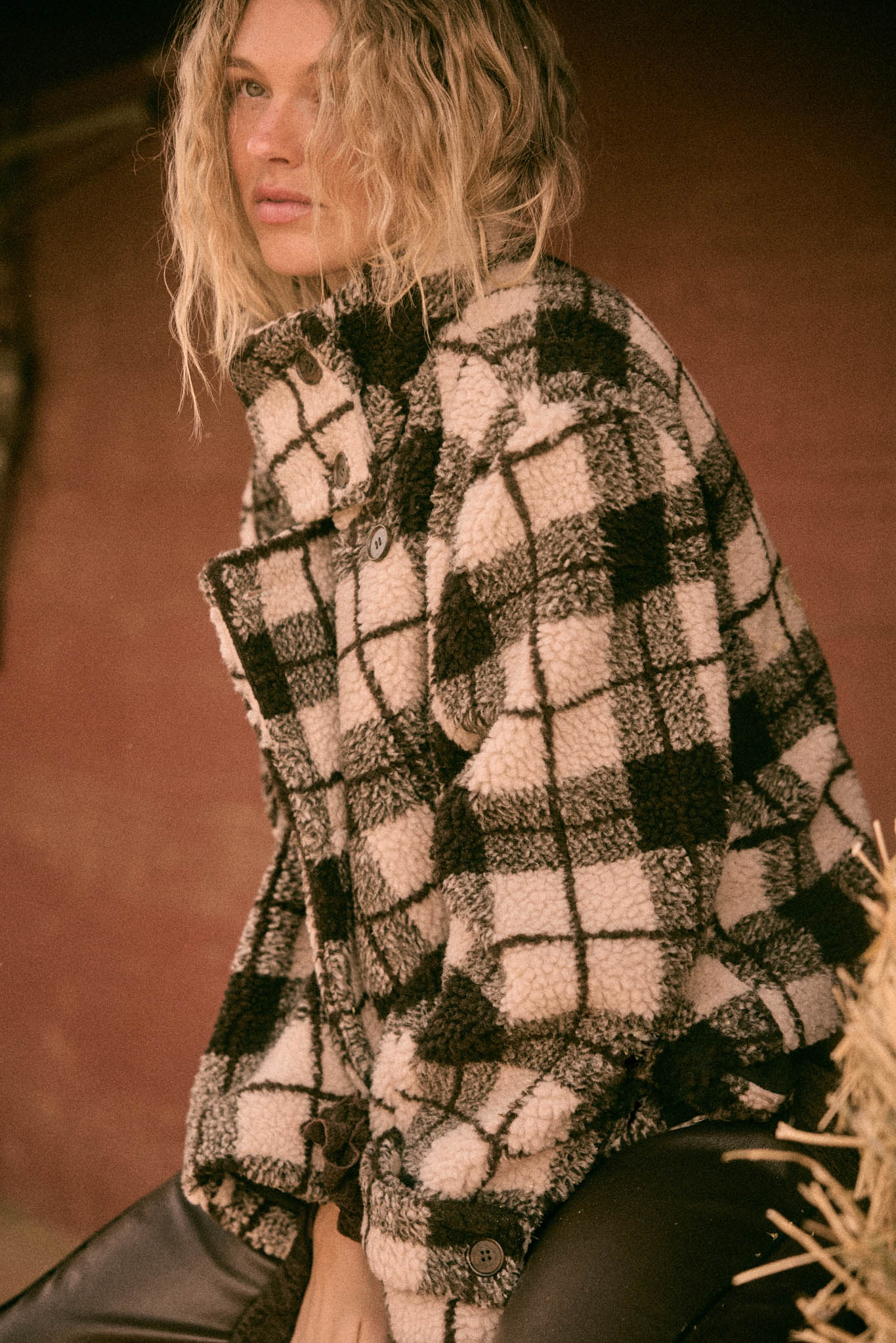 Country Roads Plaid Sherpa Fleece Funnel-Neck Jacket - ShopPromesa