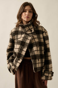 Country Roads Plaid Sherpa Fleece Funnel-Neck Jacket - ShopPromesa
