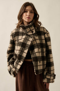 Country Roads Plaid Sherpa Fleece Funnel-Neck Jacket - ShopPromesa