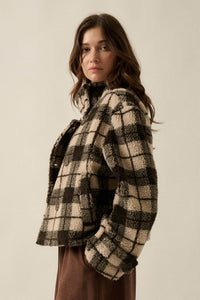 Country Roads Plaid Sherpa Fleece Funnel-Neck Jacket - ShopPromesa