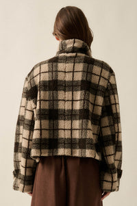 Country Roads Plaid Sherpa Fleece Funnel-Neck Jacket - ShopPromesa