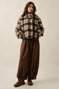 Country Roads Plaid Sherpa Fleece Funnel-Neck Jacket - ShopPromesa