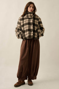 Country Roads Plaid Sherpa Fleece Funnel-Neck Jacket - ShopPromesa
