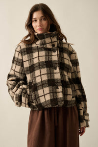Country Roads Plaid Sherpa Fleece Funnel-Neck Jacket - ShopPromesa