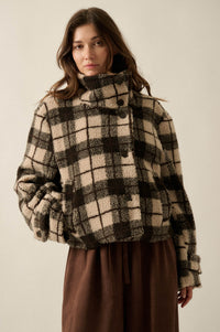 Country Roads Plaid Sherpa Fleece Funnel-Neck Jacket - ShopPromesa