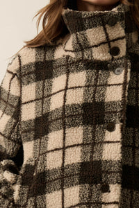Country Roads Plaid Sherpa Fleece Funnel-Neck Jacket - ShopPromesa
