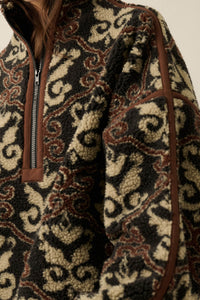 Fleece Flourish Damask-Print Sherpa Pullover Jacket - ShopPromesa