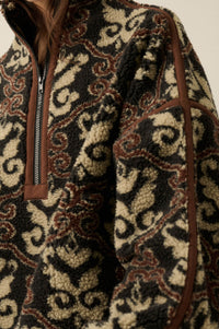 Fleece Flourish Damask-Print Sherpa Pullover Jacket - ShopPromesa