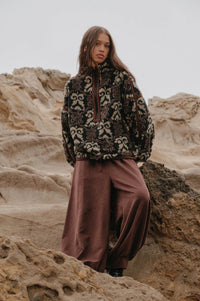Fleece Flourish Damask-Print Sherpa Pullover Jacket - ShopPromesa