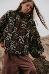 Fleece Flourish Damask-Print Sherpa Pullover Jacket - ShopPromesa