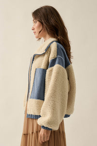 Real Life Fleece and Denim High-Collar Pocket Jacket - ShopPromesa