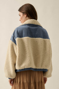 Real Life Fleece and Denim High-Collar Pocket Jacket - ShopPromesa