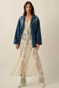 Autumn Skies Ombre Denim High-Collar Belted Jacket - ShopPromesa