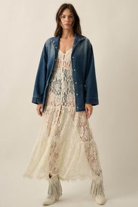 Autumn Skies Ombre Denim High-Collar Belted Jacket - ShopPromesa