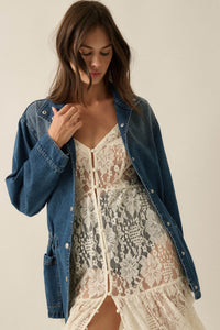 Autumn Skies Ombre Denim High-Collar Belted Jacket - ShopPromesa