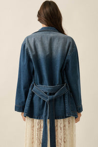 Autumn Skies Ombre Denim High-Collar Belted Jacket - ShopPromesa