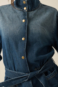 Autumn Skies Ombre Denim High-Collar Belted Jacket - ShopPromesa