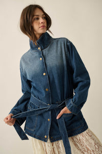 Autumn Skies Ombre Denim High-Collar Belted Jacket - ShopPromesa