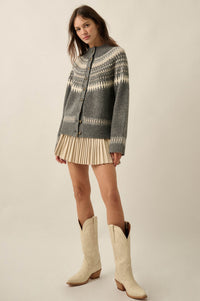 Nordic Trail Fair Isle Mock-Neck Button-Up Cardigan - ShopPromesa