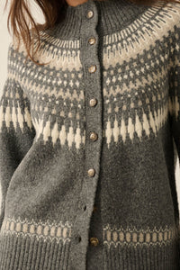 Nordic Trail Fair Isle Mock-Neck Button-Up Cardigan - ShopPromesa