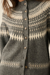 Nordic Trail Fair Isle Mock-Neck Button-Up Cardigan - ShopPromesa