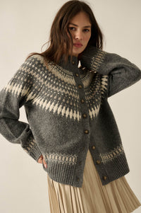 Nordic Trail Fair Isle Mock-Neck Button-Up Cardigan - ShopPromesa