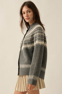 Nordic Trail Fair Isle Mock-Neck Button-Up Cardigan - ShopPromesa