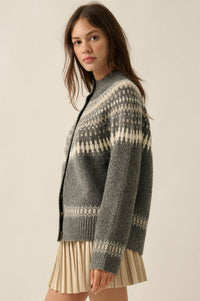Nordic Trail Fair Isle Mock-Neck Button-Up Cardigan - ShopPromesa